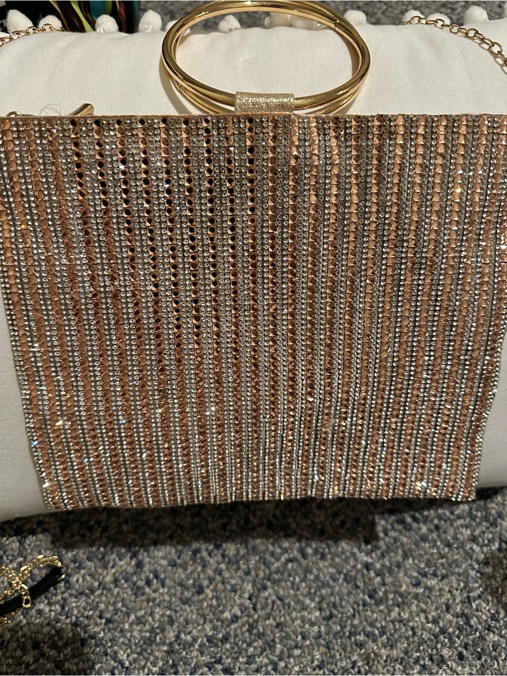 Nina Gold Crystal-Striped Wristlet Clutch